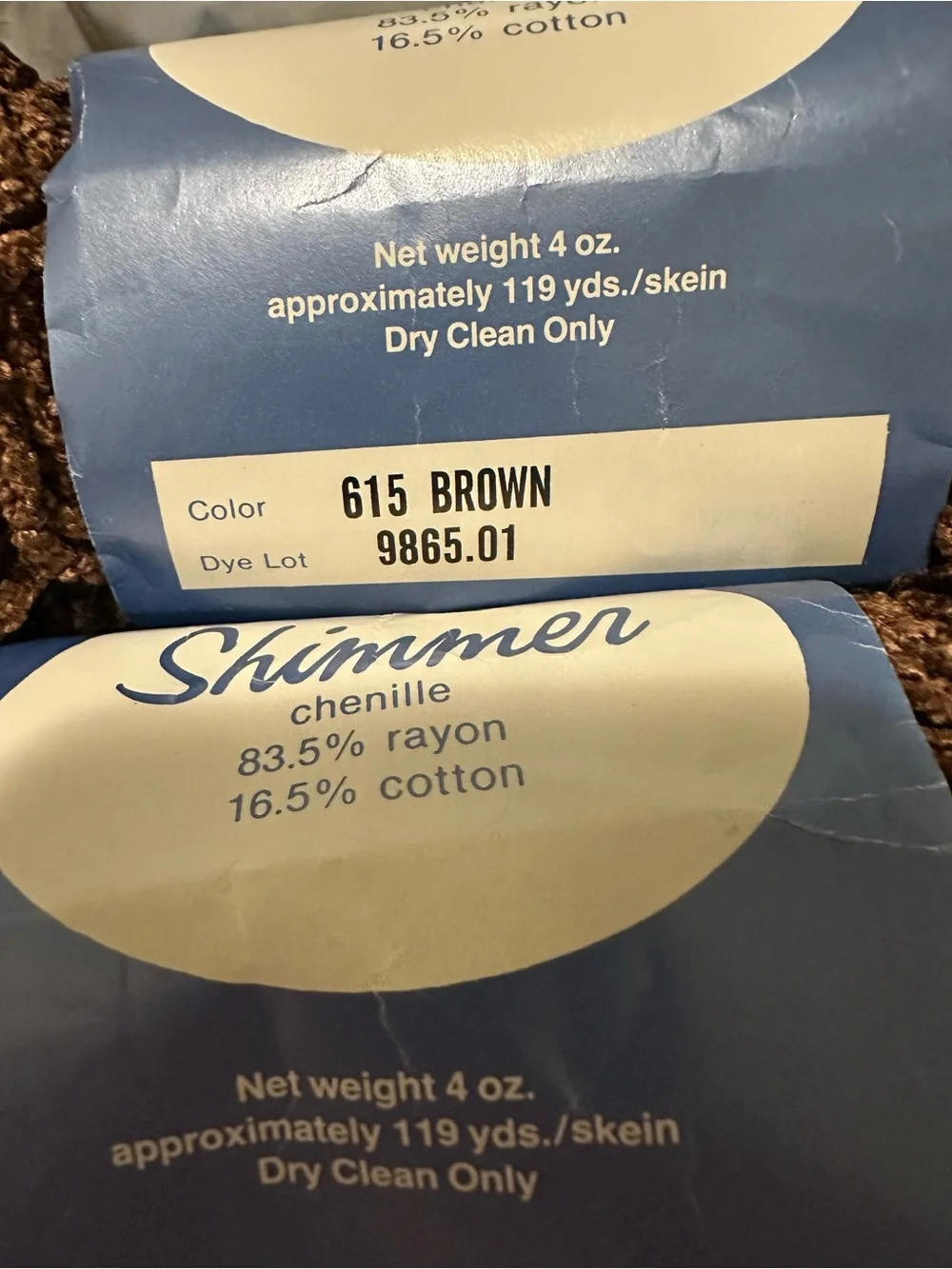 Chenille Yarn Lot of 2, Brown Same Dye Lot